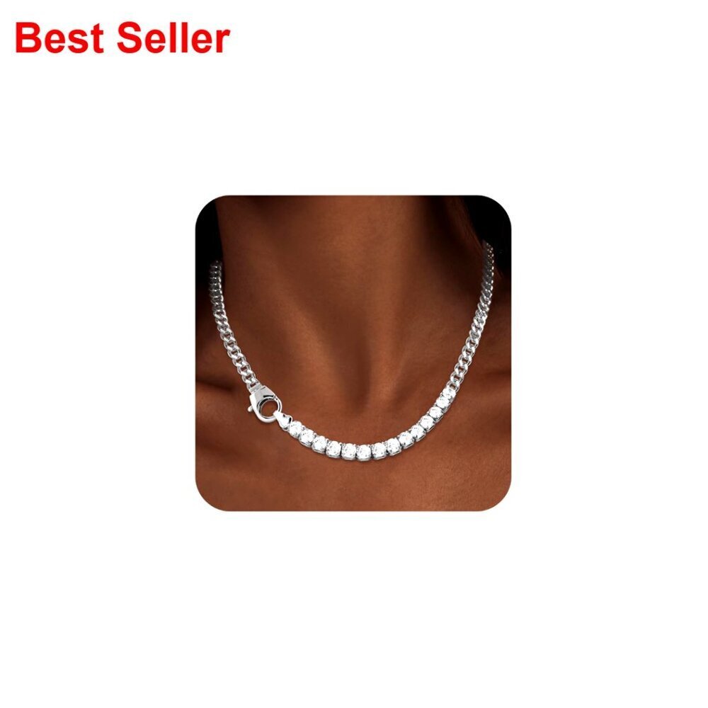 14K Silver Plated Cubic Zirconia Tennis Necklace Bracelet Earrings Set